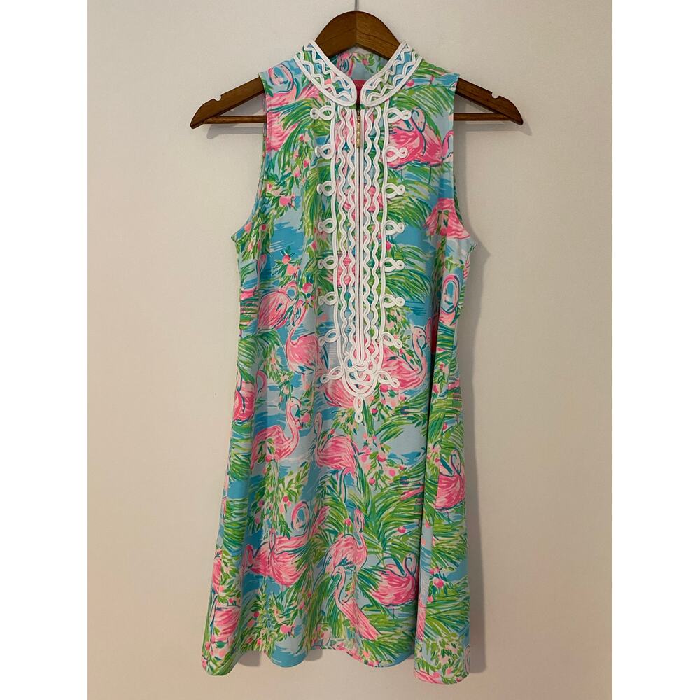 Lilly Pulitzer Jane Shift Floridita Embroidered Half Zip Flamingo Dress A-Line 2